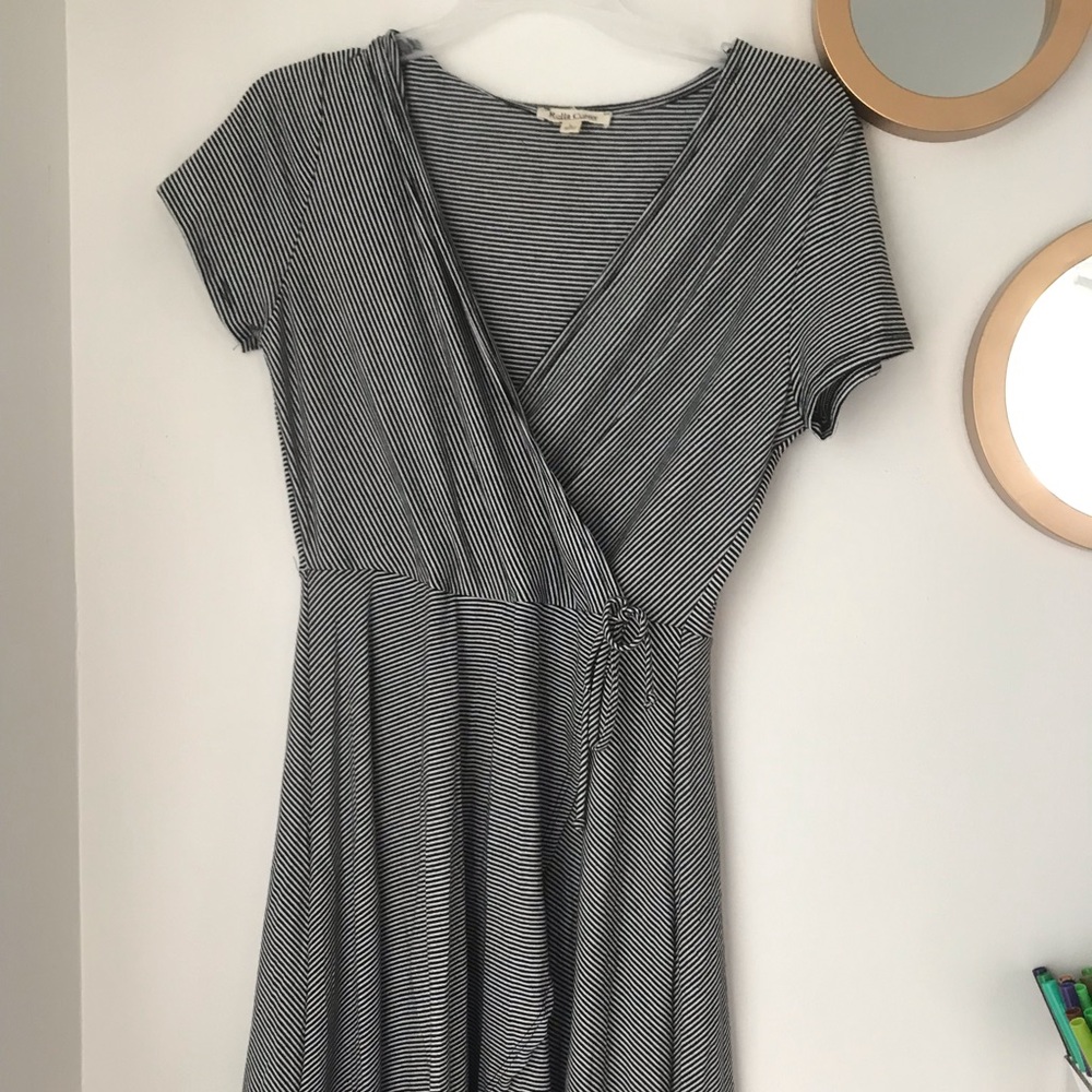 Black and White Striped Wrap Dress